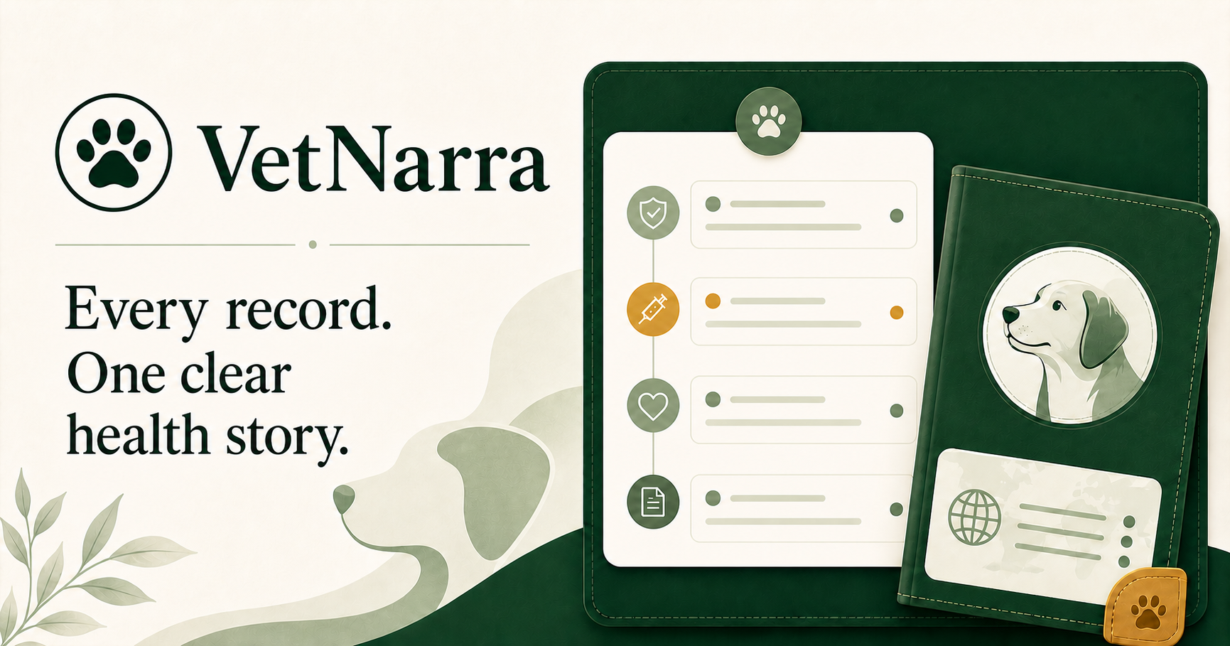 VetNarra veterinary medical record with a pet health timeline